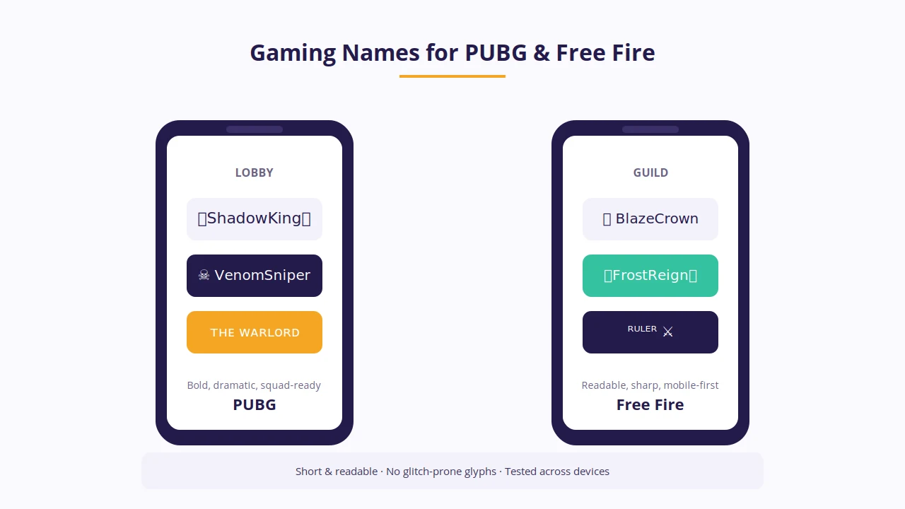 gaming names pubg freefire